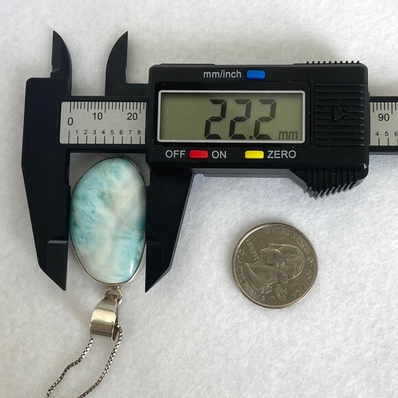 Sterling Silver 925 Oval Bezel Set Larimar Pendant Necklace 18.5" Box Chain - Picture 15 of 16
